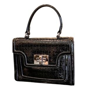 #PH16 - CLASSY BLACK EMBOSSED PATENT LEATHER SIMPLY VERA WANG TOP HANDLE PURSE